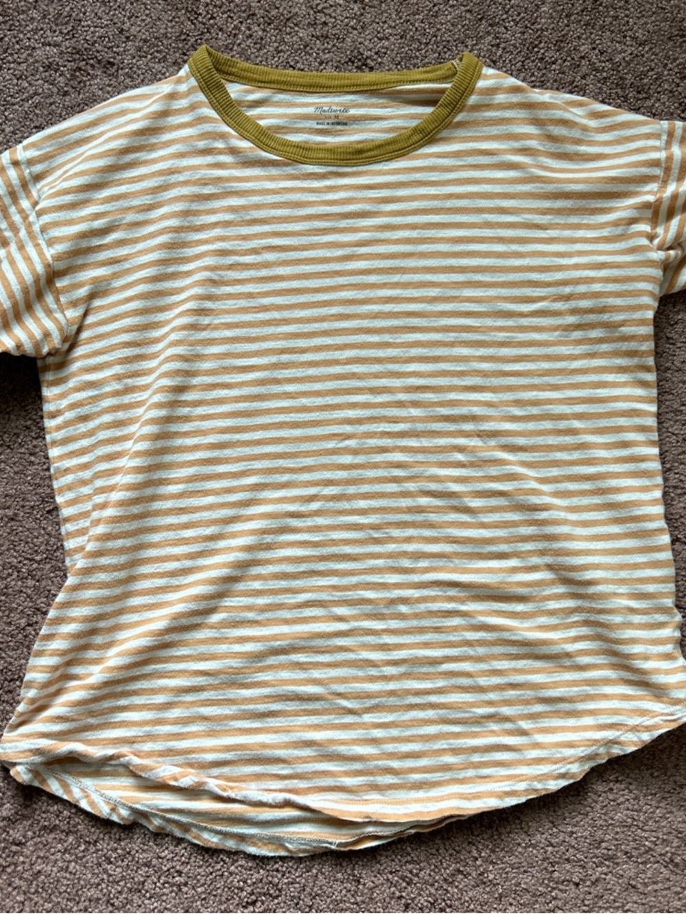 Madewell Mustard & White Striped Crewneck Tee